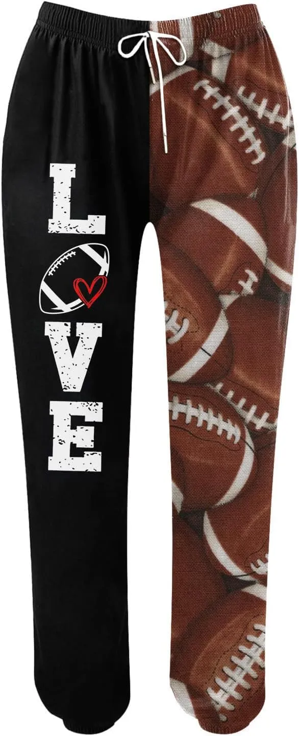 Game Day Football Sweatpants for Women Casual High Waist Pants Elastic Drawstring Workout Sports Jogger Sweatpants
