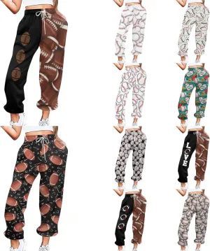 Game Day Football Sweatpants for Women Casual High Waist Pants Elastic Drawstring Workout Sports Jogger Sweatpants