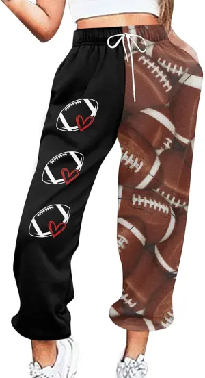 Game Day Football Sweatpants for Women Casual High Waist Pants Elastic Drawstring Workout Sports Jogger Sweatpants