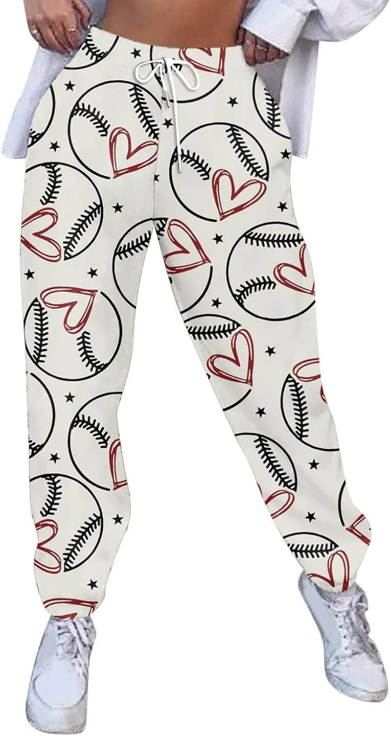 Game Day Football Sweatpants for Women Casual High Waist Pants Elastic Drawstring Workout Sports Jogger Sweatpants