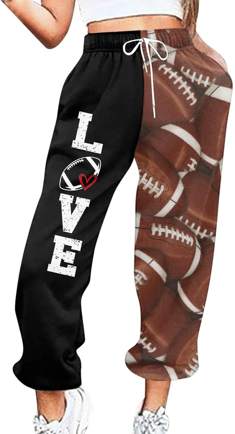 Game Day Football Sweatpants for Women Casual High Waist Pants Elastic Drawstring Workout Sports Jogger Sweatpants