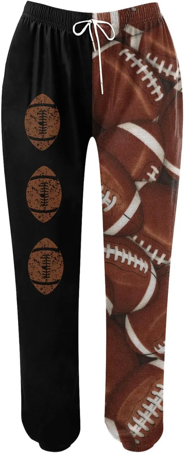 Game Day Football Sweatpants for Women Casual High Waist Pants Elastic Drawstring Workout Sports Jogger Sweatpants
