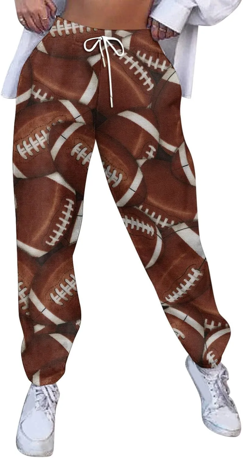 Game Day Football Sweatpants for Women Casual High Waist Pants Elastic Drawstring Workout Sports Jogger Sweatpants