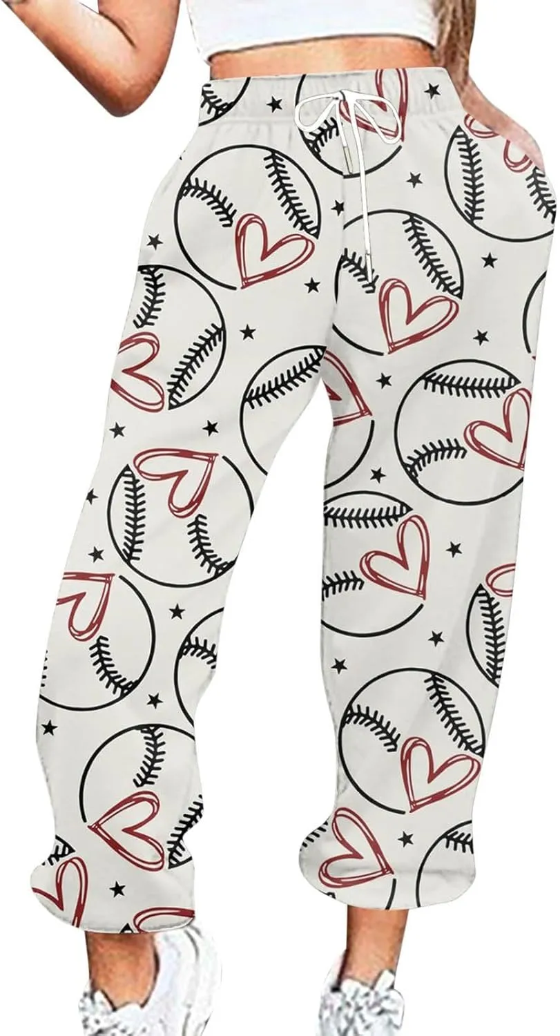 Game Day Football Sweatpants for Women Casual High Waist Pants Elastic Drawstring Workout Sports Jogger Sweatpants