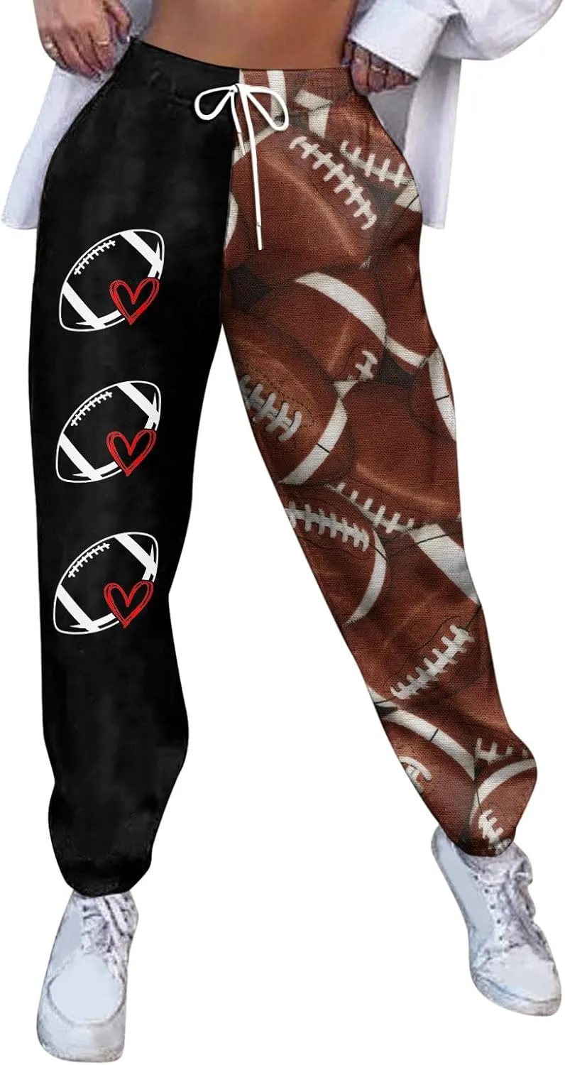 Game Day Football Sweatpants for Women Casual High Waist Pants Elastic Drawstring Workout Sports Jogger Sweatpants