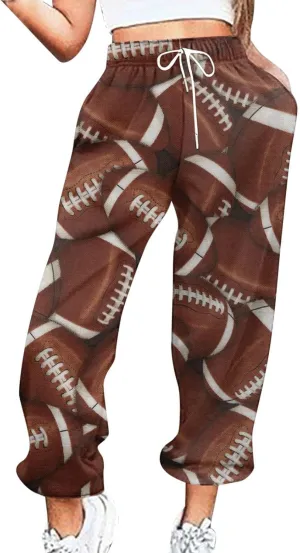 Game Day Football Sweatpants for Women Casual High Waist Pants Elastic Drawstring Workout Sports Jogger Sweatpants