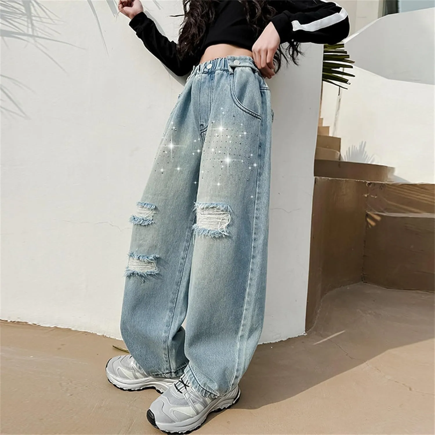 Girls Baggy Jeans 2025 Girls Loose Jeans Spring Summer and Autumn New Models for Middle and Large Children Retro Wide