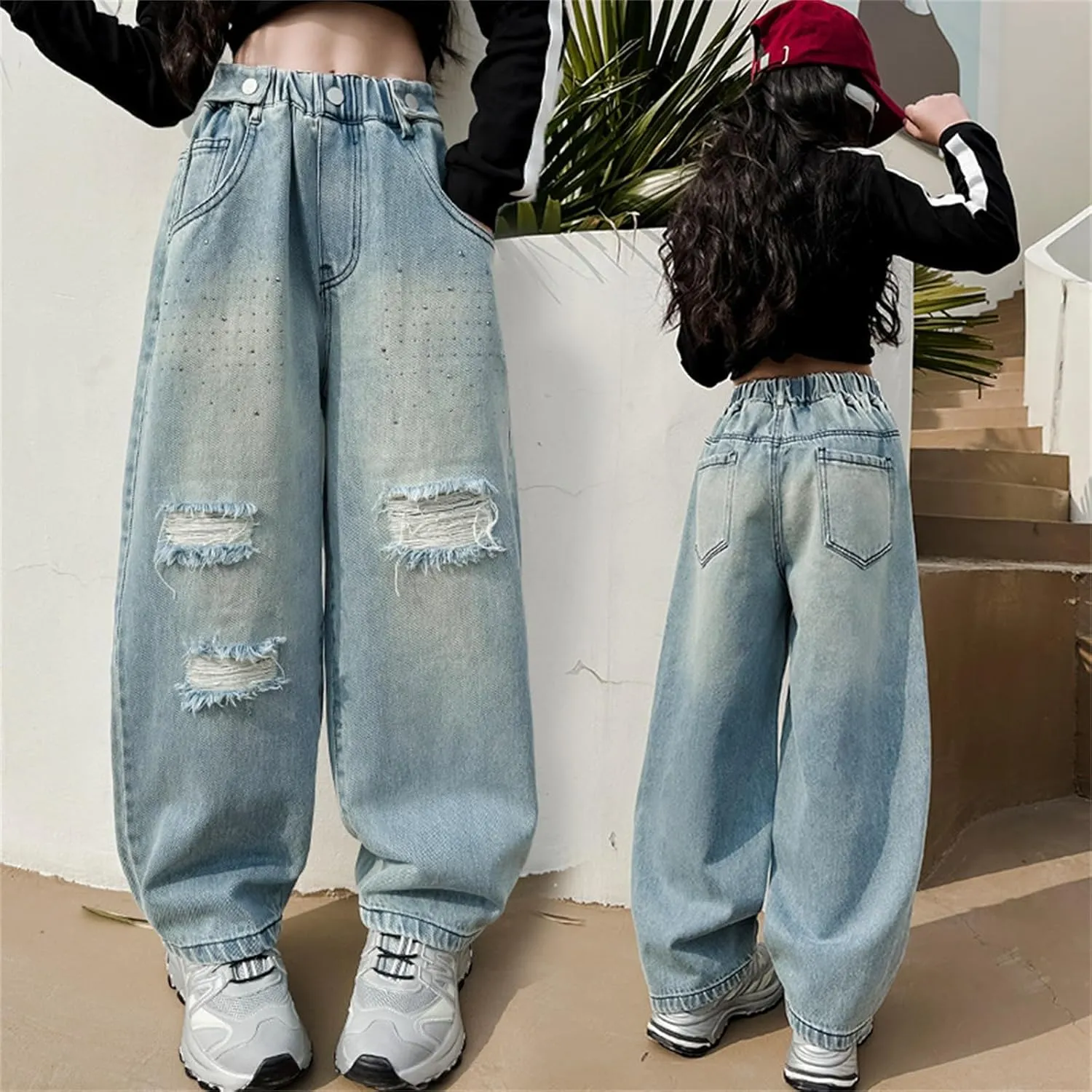 Girls Baggy Jeans 2025 Girls Loose Jeans Spring Summer and Autumn New Models for Middle and Large Children Retro Wide