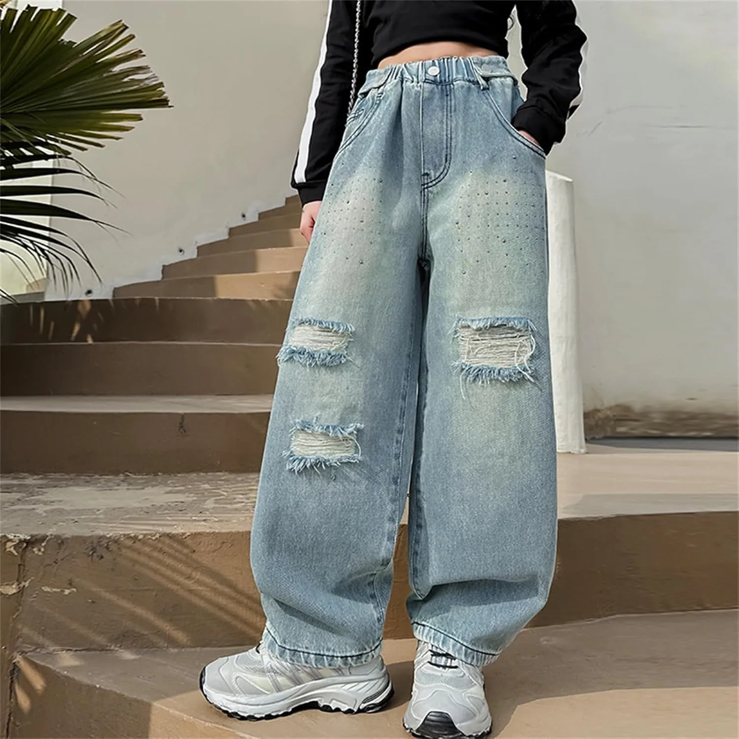 Girls Baggy Jeans 2025 Girls Loose Jeans Spring Summer and Autumn New Models for Middle and Large Children Retro Wide