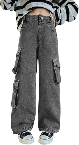 Girls Jeans Wide Leg Loose Fit Wide Leg Jeans Relaxed Fit Preppy Clothes Trendy Running Denim Comfy Exercise Baggy