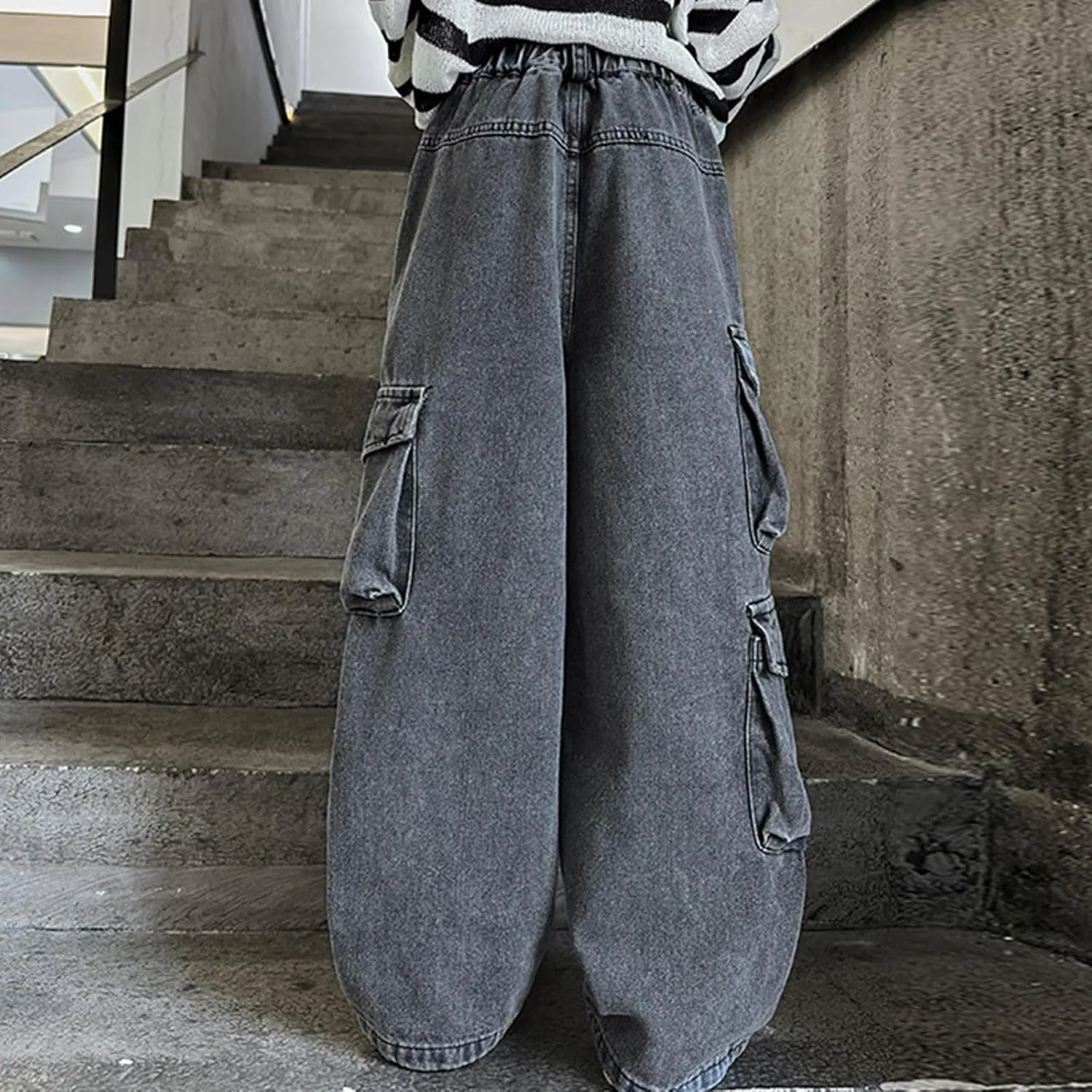 Girls Jeans Wide Leg Loose Fit Wide Leg Jeans Relaxed Fit Preppy Clothes Trendy Running Denim Comfy Exercise Baggy
