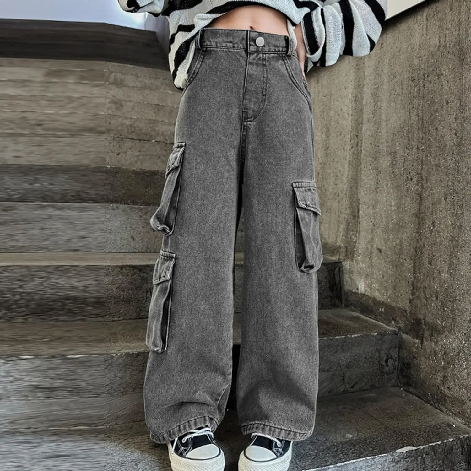 Girls Jeans Wide Leg Loose Fit Wide Leg Jeans Relaxed Fit Preppy Clothes Trendy Running Denim Comfy Exercise Baggy