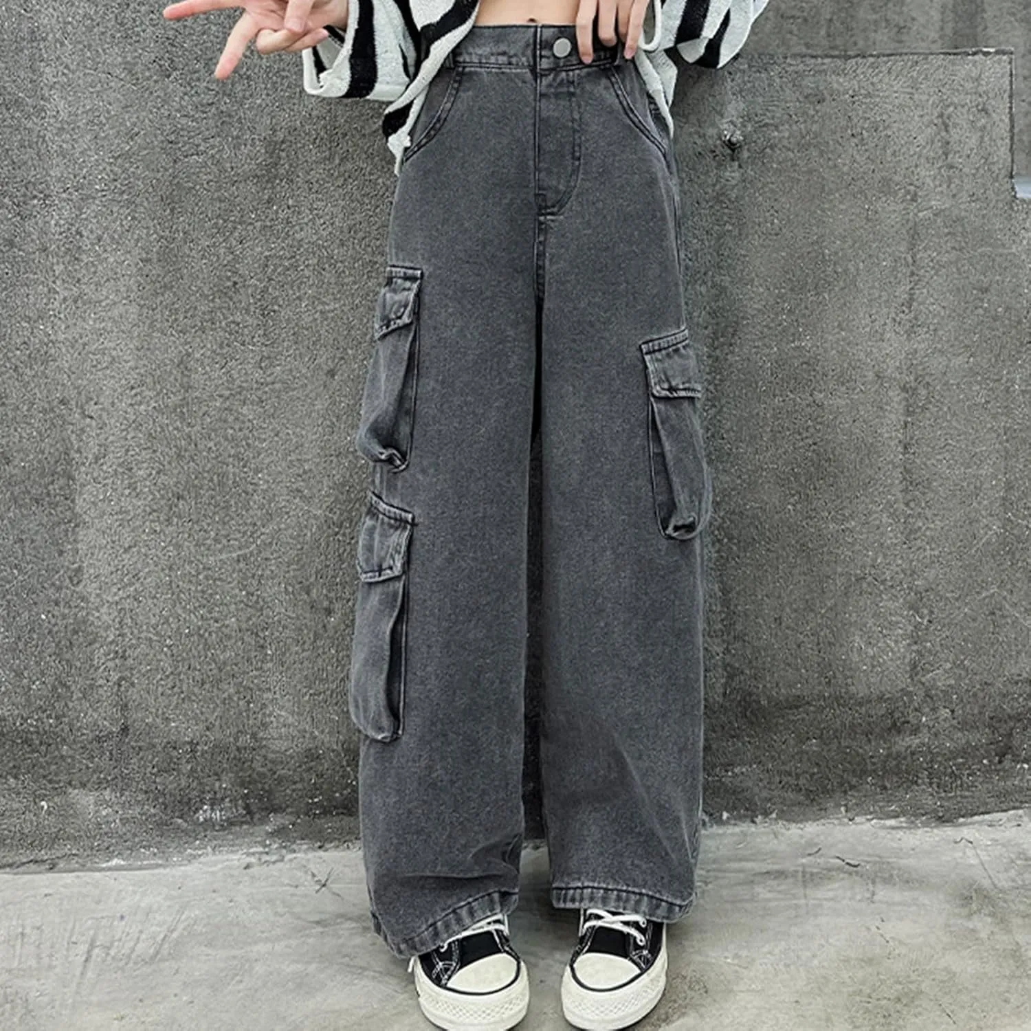 Girls Jeans Wide Leg Loose Fit Wide Leg Jeans Relaxed Fit Preppy Clothes Trendy Running Denim Comfy Exercise Baggy