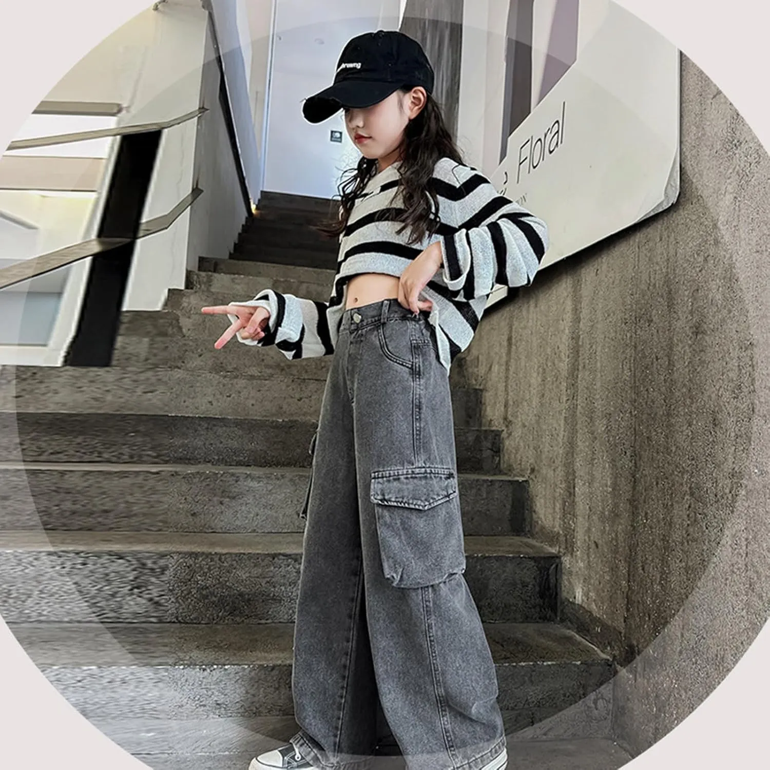 Girls Jeans Wide Leg Loose Fit Wide Leg Jeans Relaxed Fit Preppy Clothes Trendy Running Denim Comfy Exercise Baggy