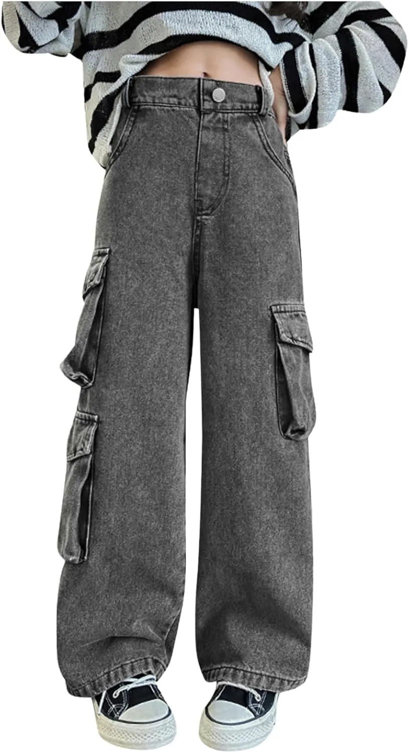 Girls Jeans Wide Leg Loose Fit Wide Leg Jeans Relaxed Fit Preppy Clothes Trendy Running Denim Comfy Exercise Baggy