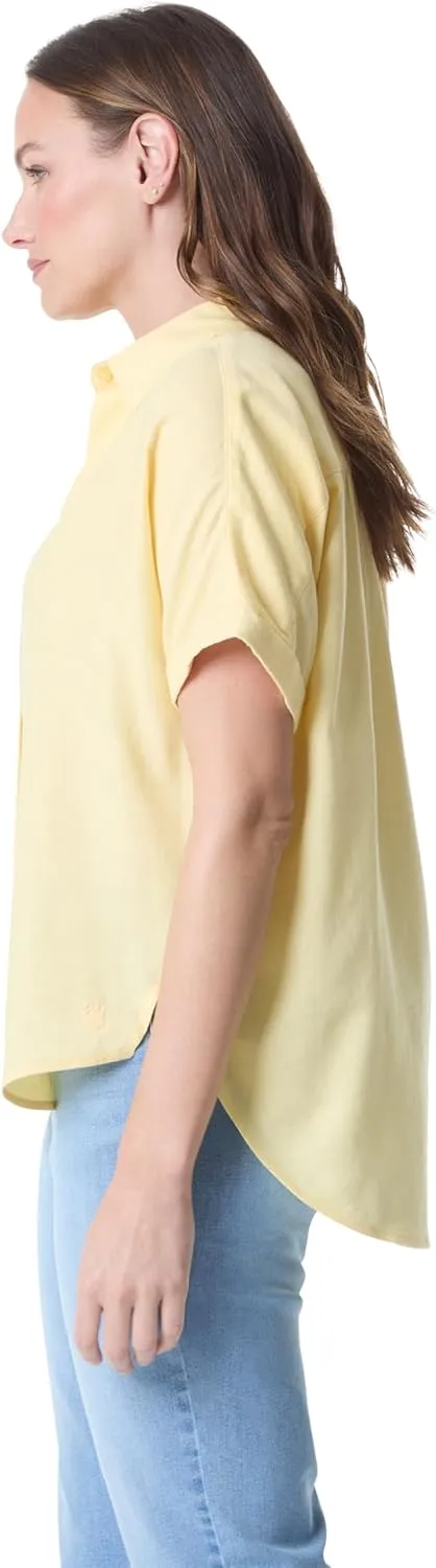 Gloria Vanderbilt Women's Daisy Short Sleeve High-Low Button Down Shirt Petite