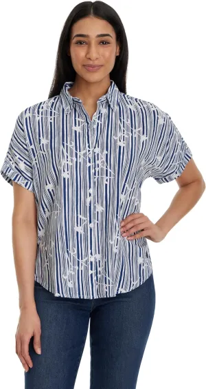 Gloria Vanderbilt Women's Daisy Short Sleeve High-Low Button Down Shirt Petite