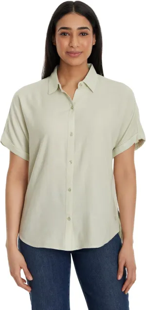 Gloria Vanderbilt Women's Daisy Short Sleeve High-Low Button Down Shirt Petite