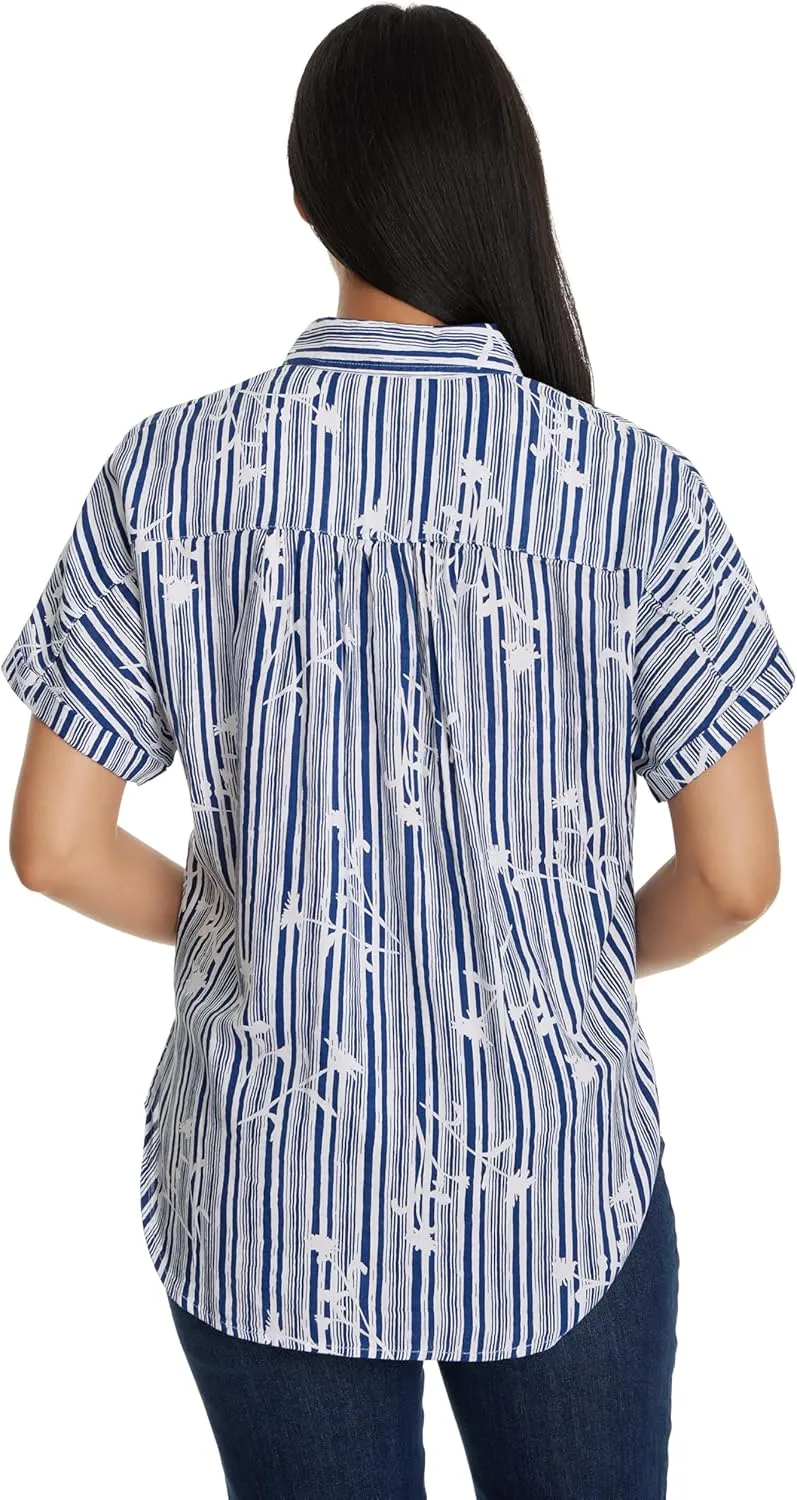 Gloria Vanderbilt Women's Daisy Short Sleeve High-Low Button Down Shirt Petite