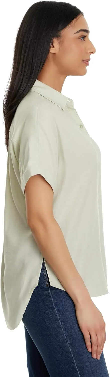 Gloria Vanderbilt Women's Daisy Short Sleeve High-Low Button Down Shirt Petite