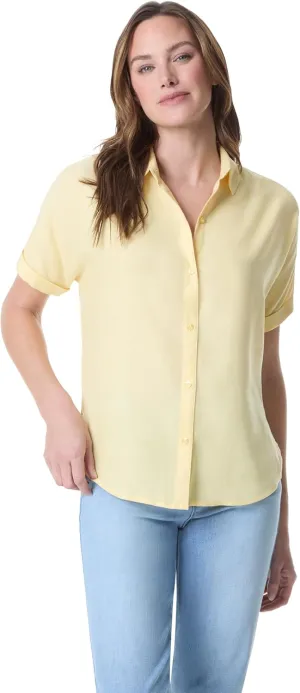 Gloria Vanderbilt Women's Daisy Short Sleeve High-Low Button Down Shirt Petite