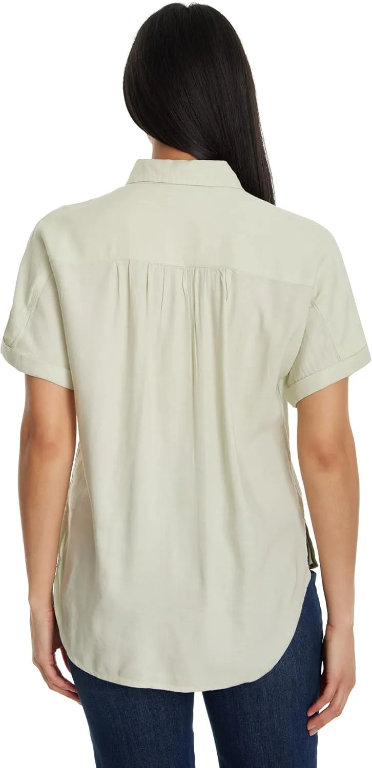 Gloria Vanderbilt Women's Daisy Short Sleeve High-Low Button Down Shirt Petite