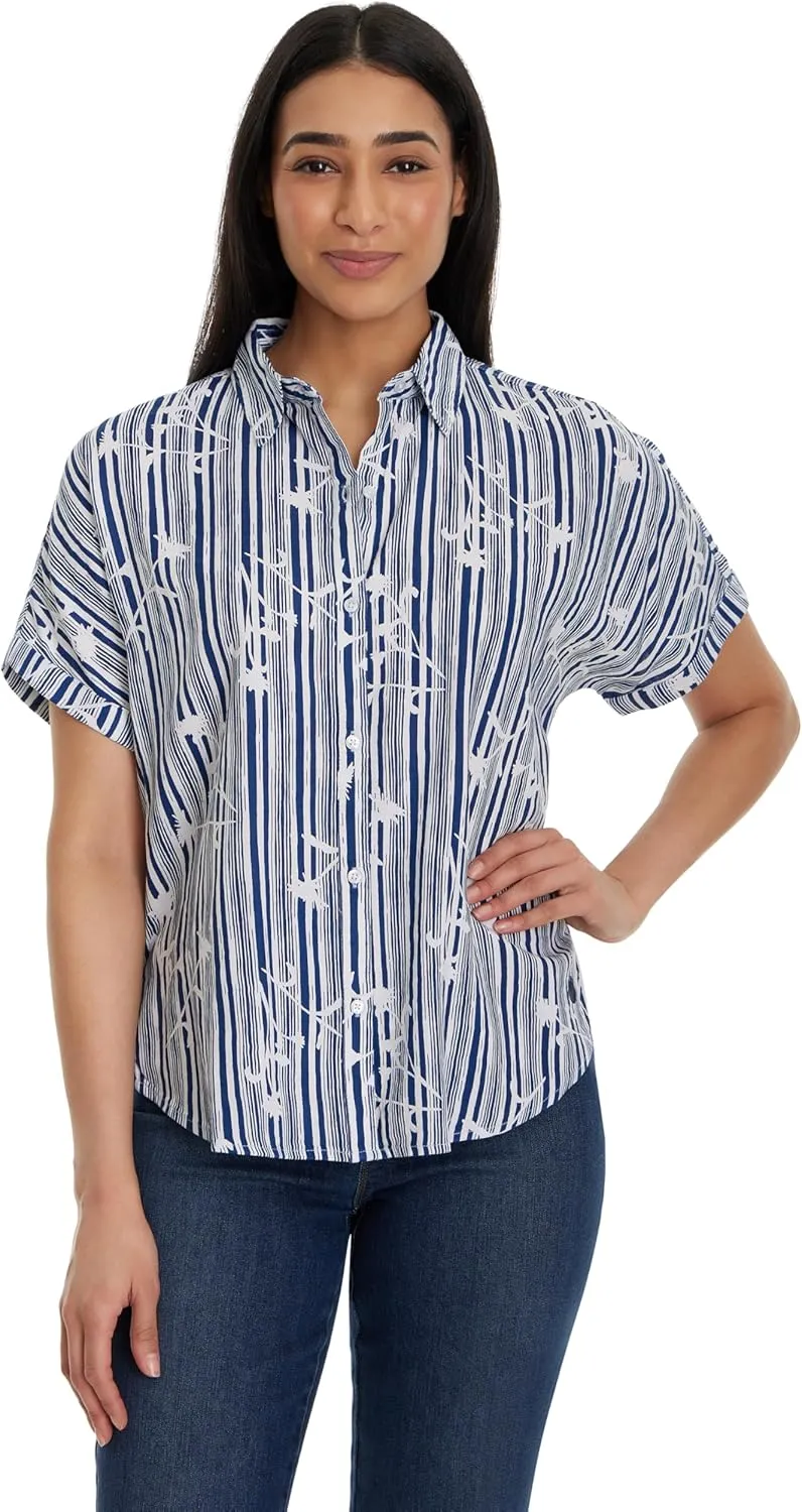 Gloria Vanderbilt Women's Daisy Short Sleeve High-Low Button Down Shirt Petite