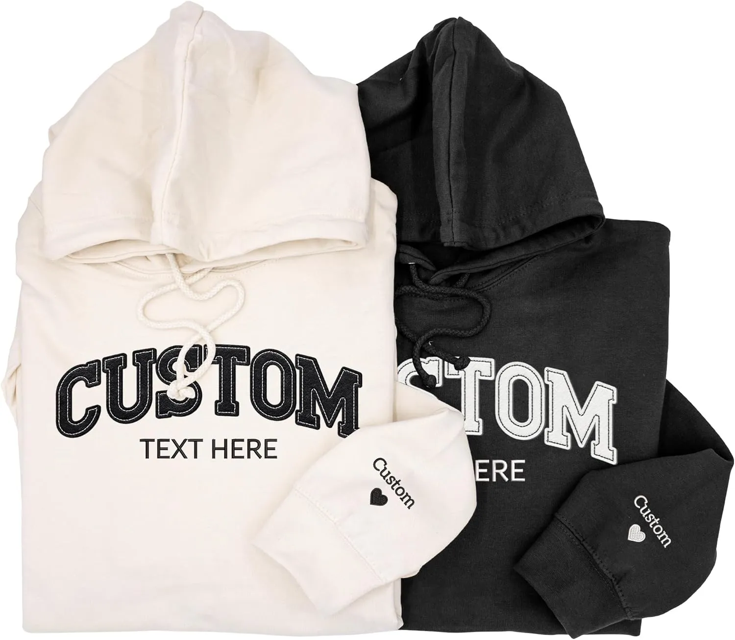 GODMERCH Custom Felt Embroidered Sweatshirts and Hoodie Design Your Own - Personalized Hoodie for Everyone, Custom Text on Sleeve, Add Your Own Custom Text, Gifts for Women, Mother's Day, Christmas