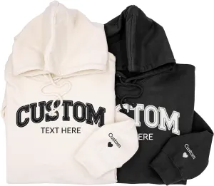 GODMERCH Custom Felt Embroidered Sweatshirts and Hoodie Design Your Own - Personalized Hoodie for Everyone, Custom Text on Sleeve, Add Your Own Custom Text, Gifts for Women, Mother's Day, Christmas