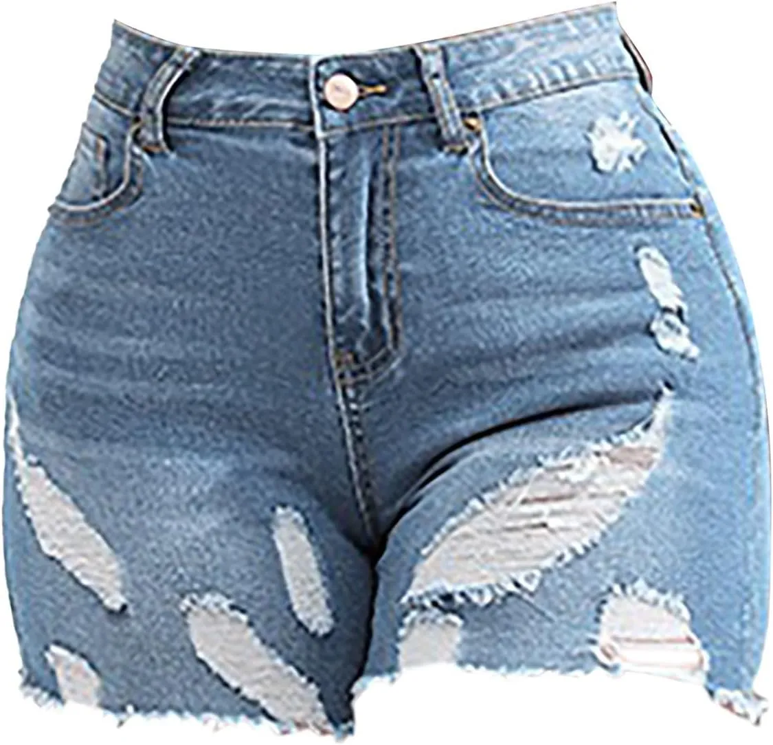 GOKKILRW Womens Ripped Jeans Shorts Summer Stretch Skinny Distressed Straight Leg Stylish High Waist Curvy Denim Shorts Sexy