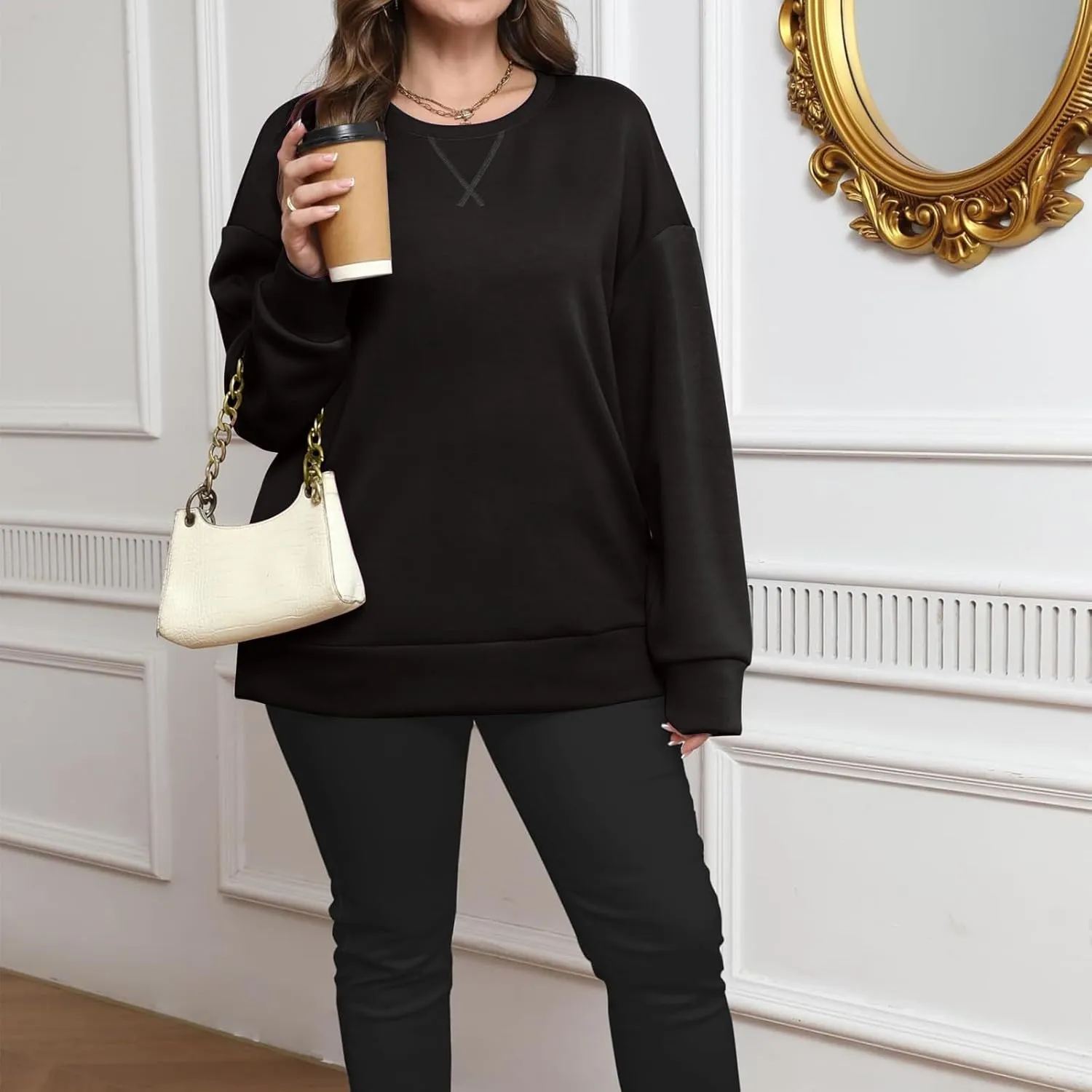 Gumipy Oversized Sweatshirt for Women Side Split Fleece Crewneck Sweatshirts Long Sleeve Womens Sweatshirt Spring Clothes