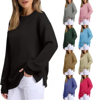 Gumipy Oversized Sweatshirt for Women Side Split Fleece Crewneck Sweatshirts Long Sleeve Womens Sweatshirt Spring Clothes