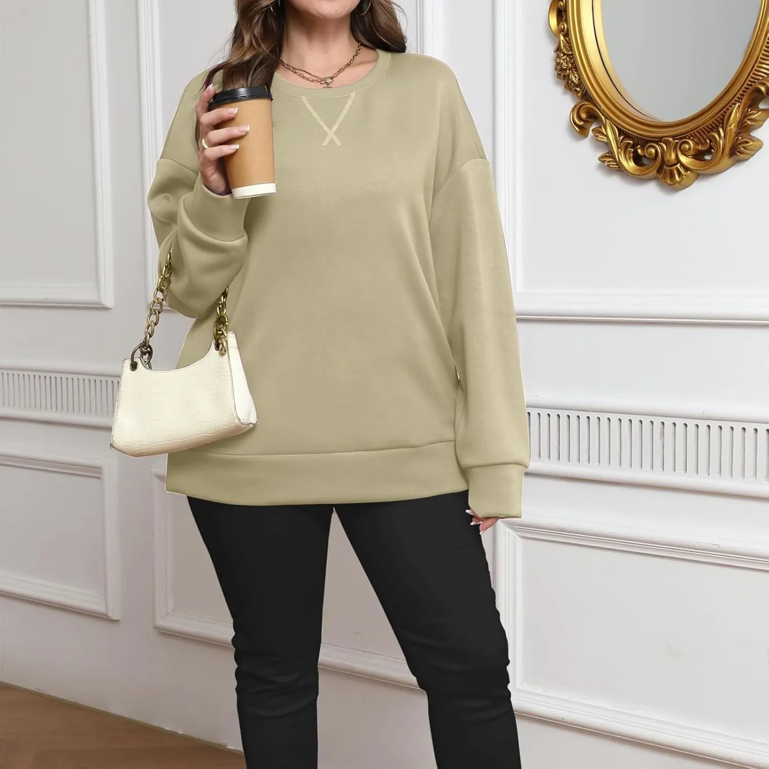 Gumipy Oversized Sweatshirt for Women Side Split Fleece Crewneck Sweatshirts Long Sleeve Womens Sweatshirt Spring Clothes