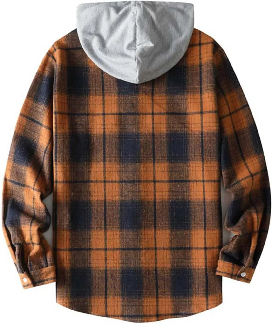 Hooded Plaid Shirt for Men Cotton Long Sleeve Button Casual Jacket Autumn Sport Street Style Hoodies with Pocket