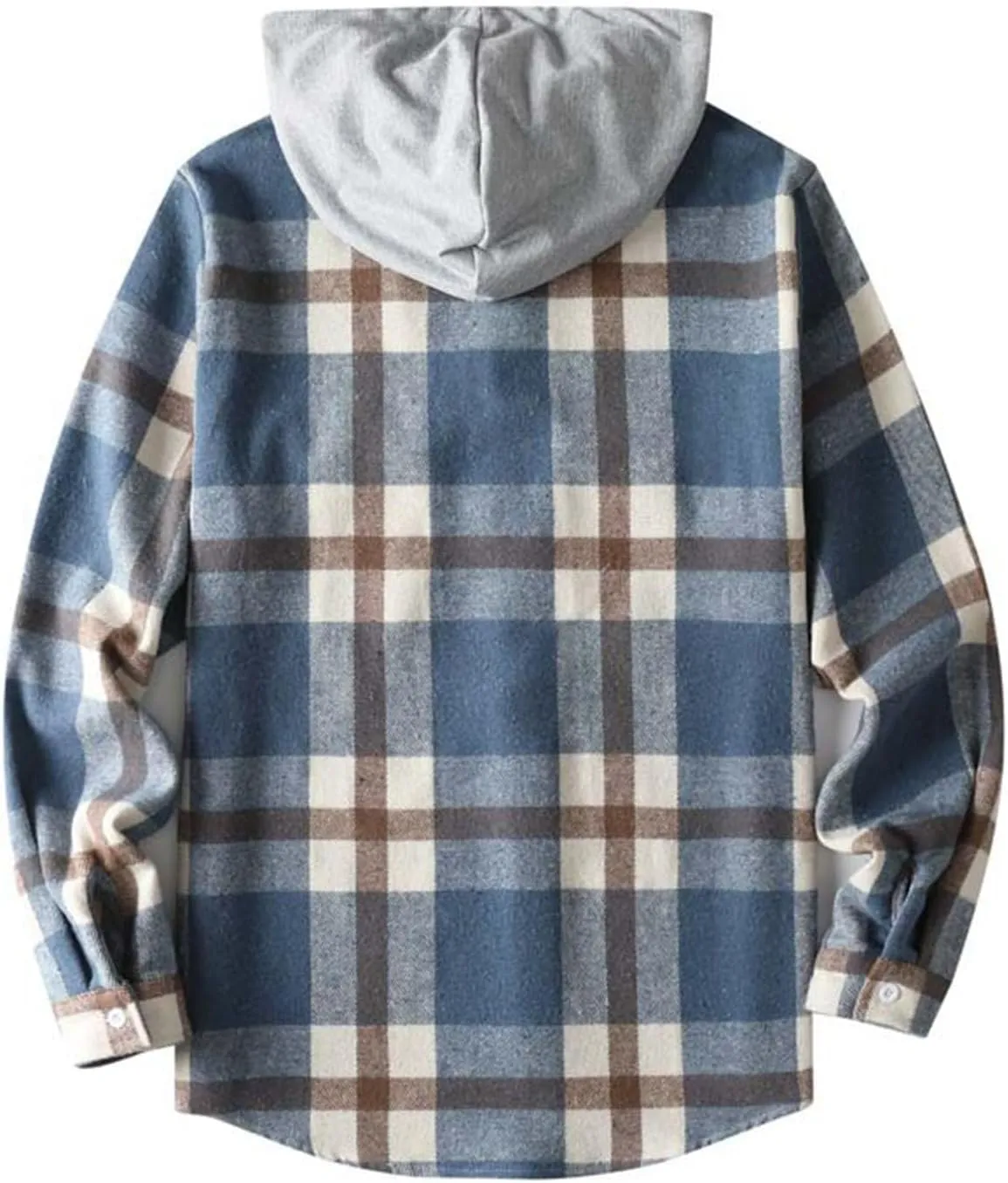 Hooded Plaid Shirt for Men Cotton Long Sleeve Button Casual Jacket Autumn Sport Street Style Hoodies with Pocket