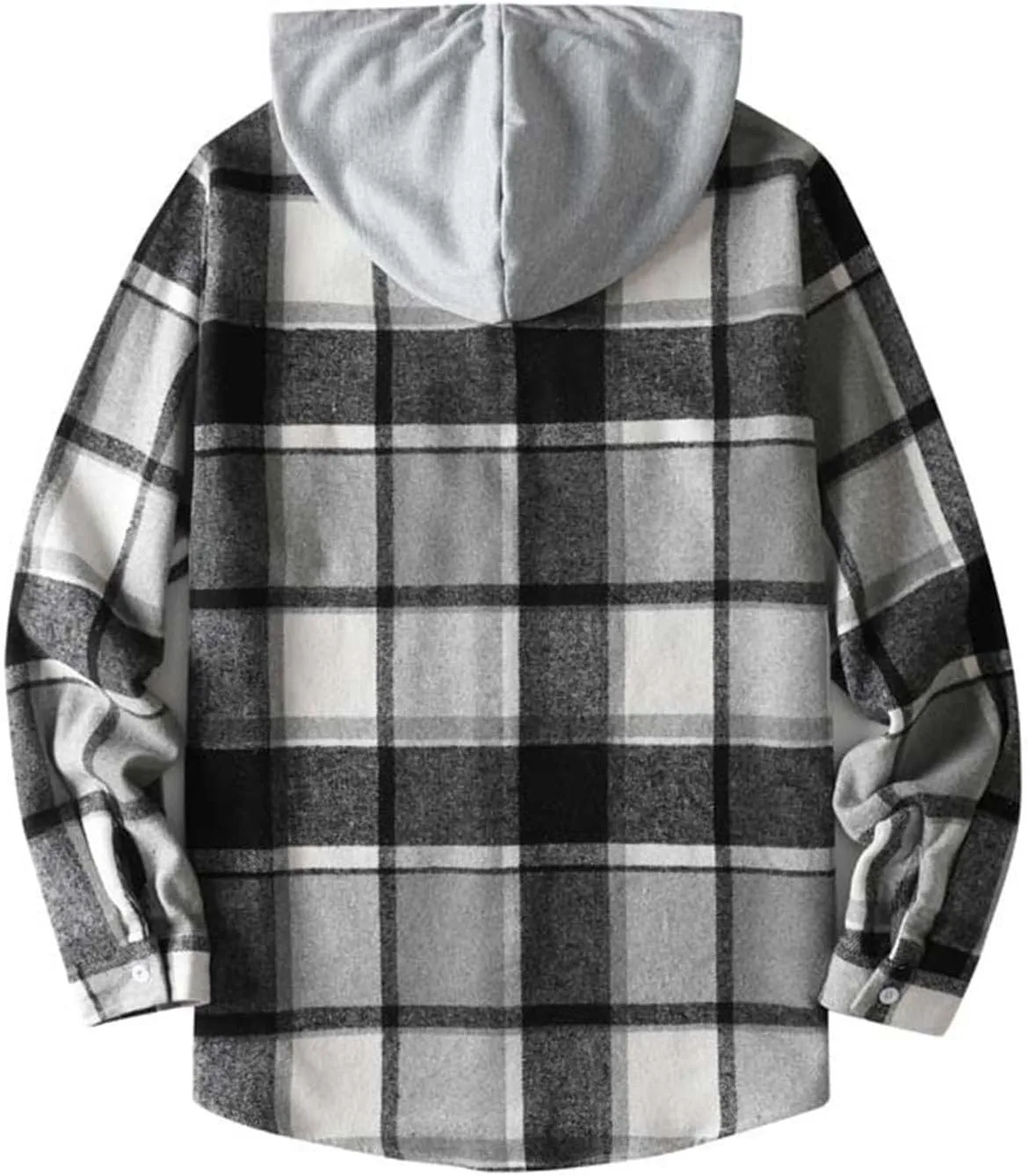 Hooded Plaid Shirt for Men Cotton Long Sleeve Button Casual Jacket Autumn Sport Street Style Hoodies with Pocket