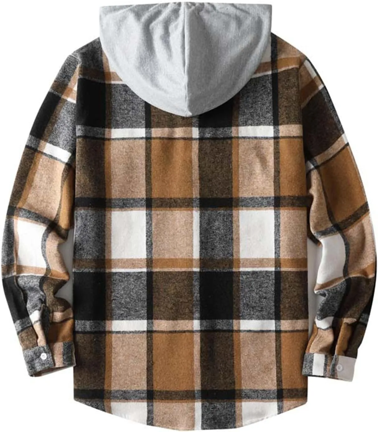 Hooded Plaid Shirt for Men Cotton Long Sleeve Button Casual Jacket Autumn Sport Street Style Hoodies with Pocket