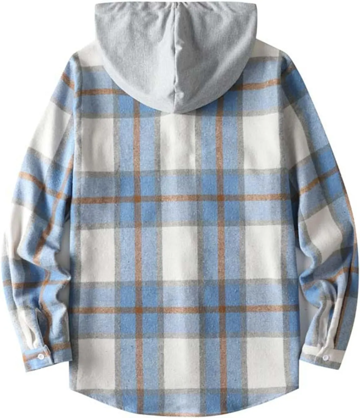 Hooded Plaid Shirt for Men Cotton Long Sleeve Button Casual Jacket Autumn Sport Street Style Hoodies with Pocket
