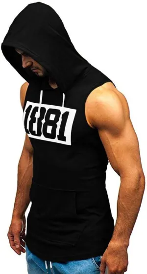 Hoodies for Men Men's Workout Hooded Tank Tops Gym Sleeveless Hoodie Bodybuilding Muscle Cut Off T-Shirts with Pocket