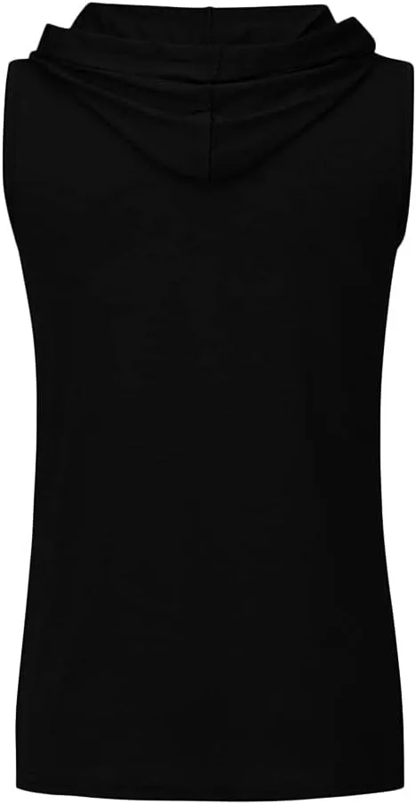 Hoodies for Men Men's Workout Hooded Tank Tops Gym Sleeveless Hoodie Bodybuilding Muscle Cut Off T-Shirts with Pocket