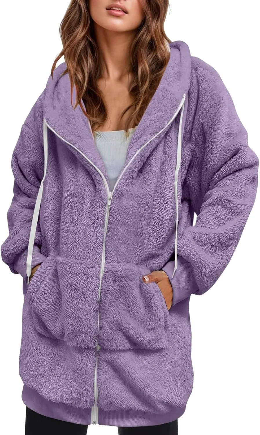 iLH Womens Full Zip Long Hoodies Fleece Soft Cozy Hooded Sweatshirts For Women Fall Winter Leisure Ovrsized Long Jacket