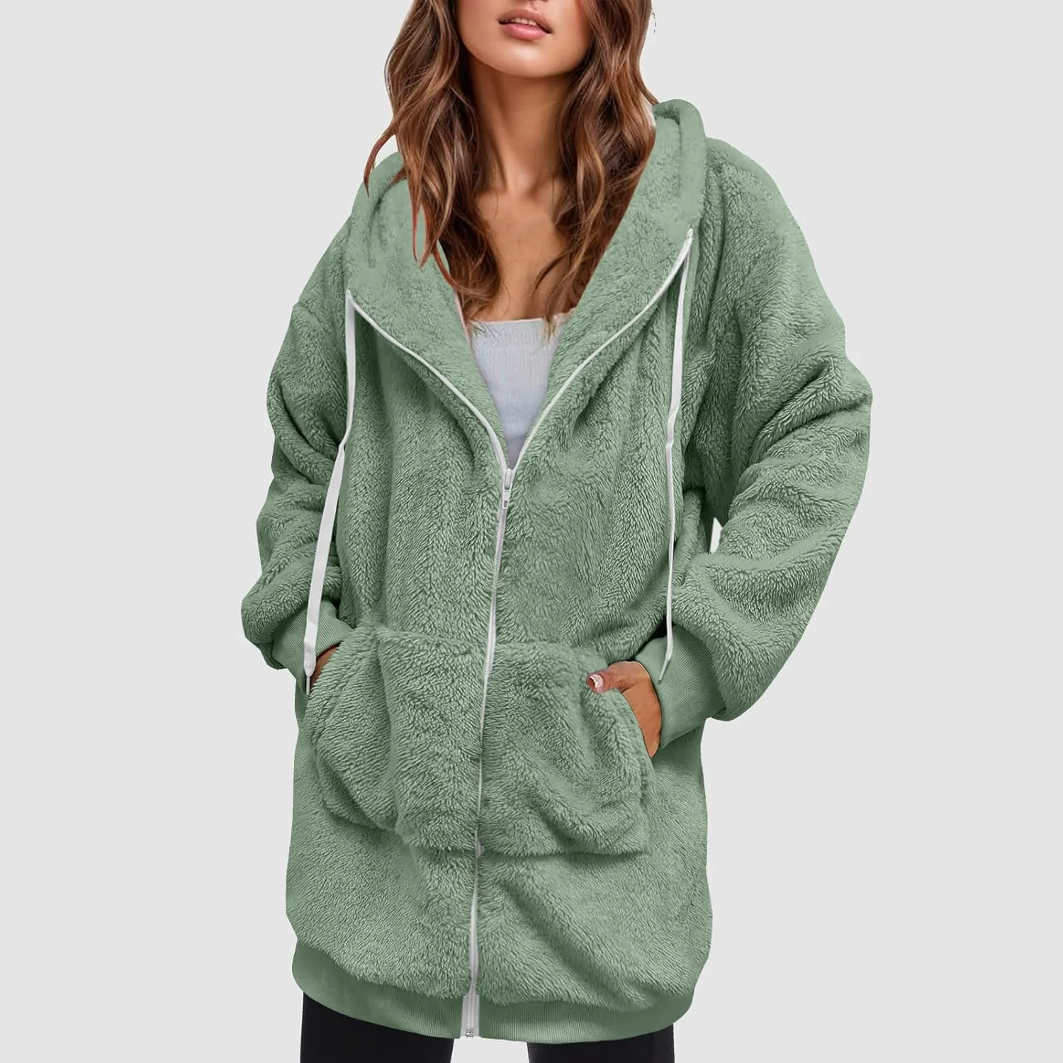 iLH Womens Full Zip Long Hoodies Fleece Soft Cozy Hooded Sweatshirts For Women Fall Winter Leisure Ovrsized Long Jacket
