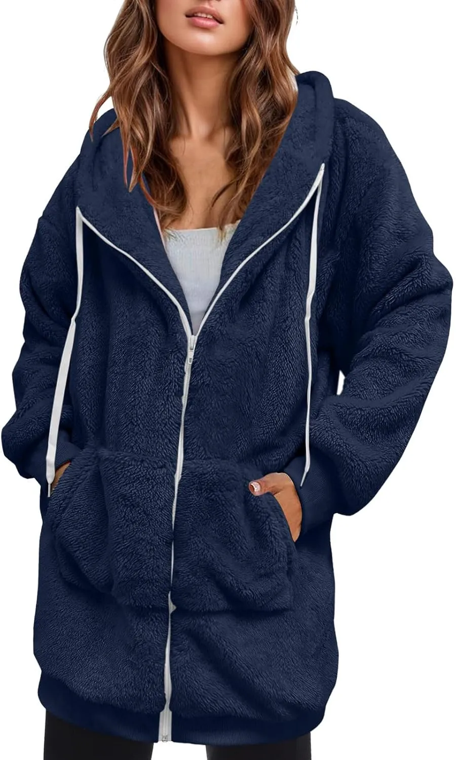 iLH Womens Full Zip Long Hoodies Fleece Soft Cozy Hooded Sweatshirts For Women Fall Winter Leisure Ovrsized Long Jacket