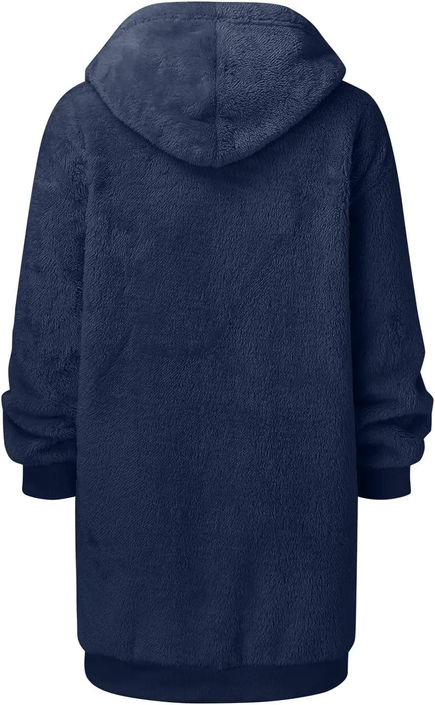 iLH Womens Full Zip Long Hoodies Fleece Soft Cozy Hooded Sweatshirts For Women Fall Winter Leisure Ovrsized Long Jacket