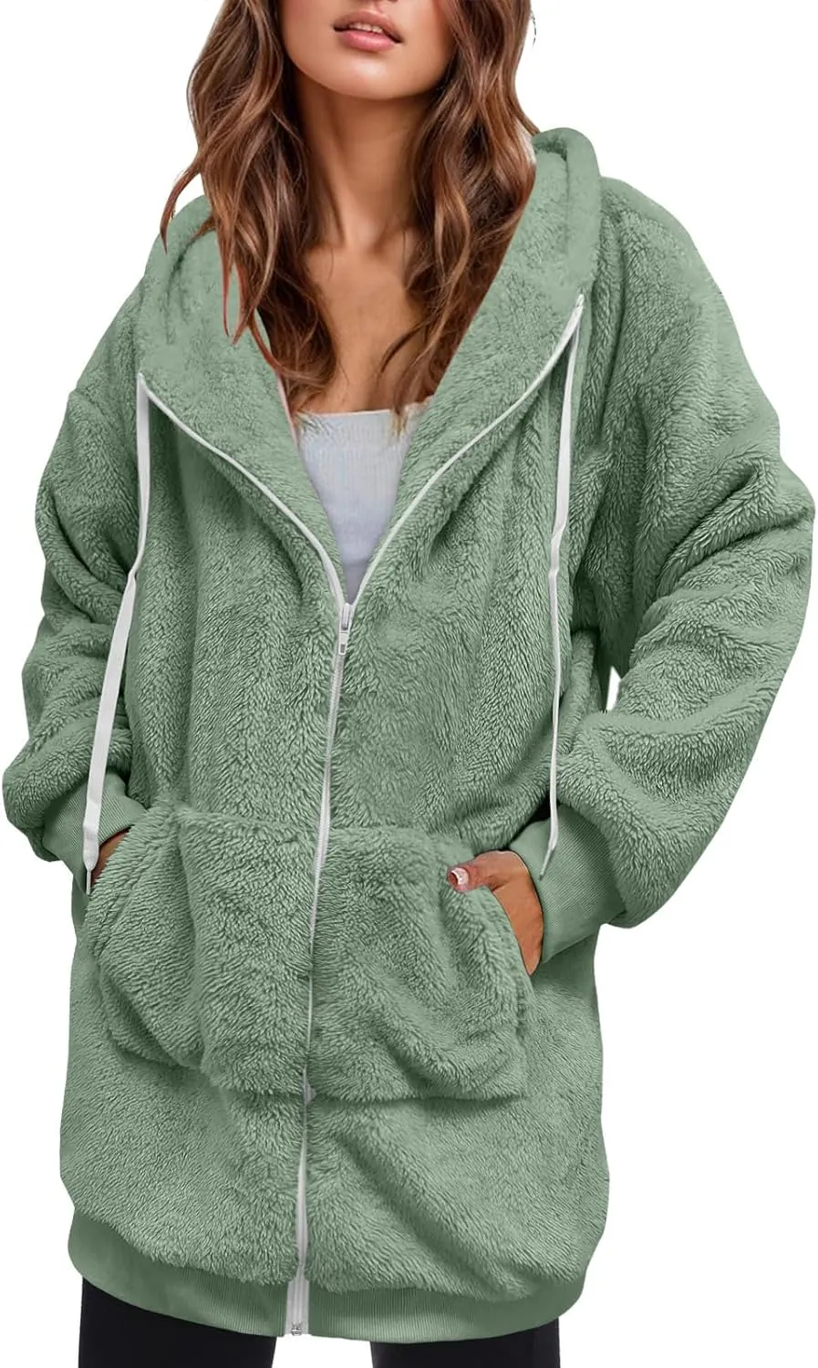 iLH Womens Full Zip Long Hoodies Fleece Soft Cozy Hooded Sweatshirts For Women Fall Winter Leisure Ovrsized Long Jacket