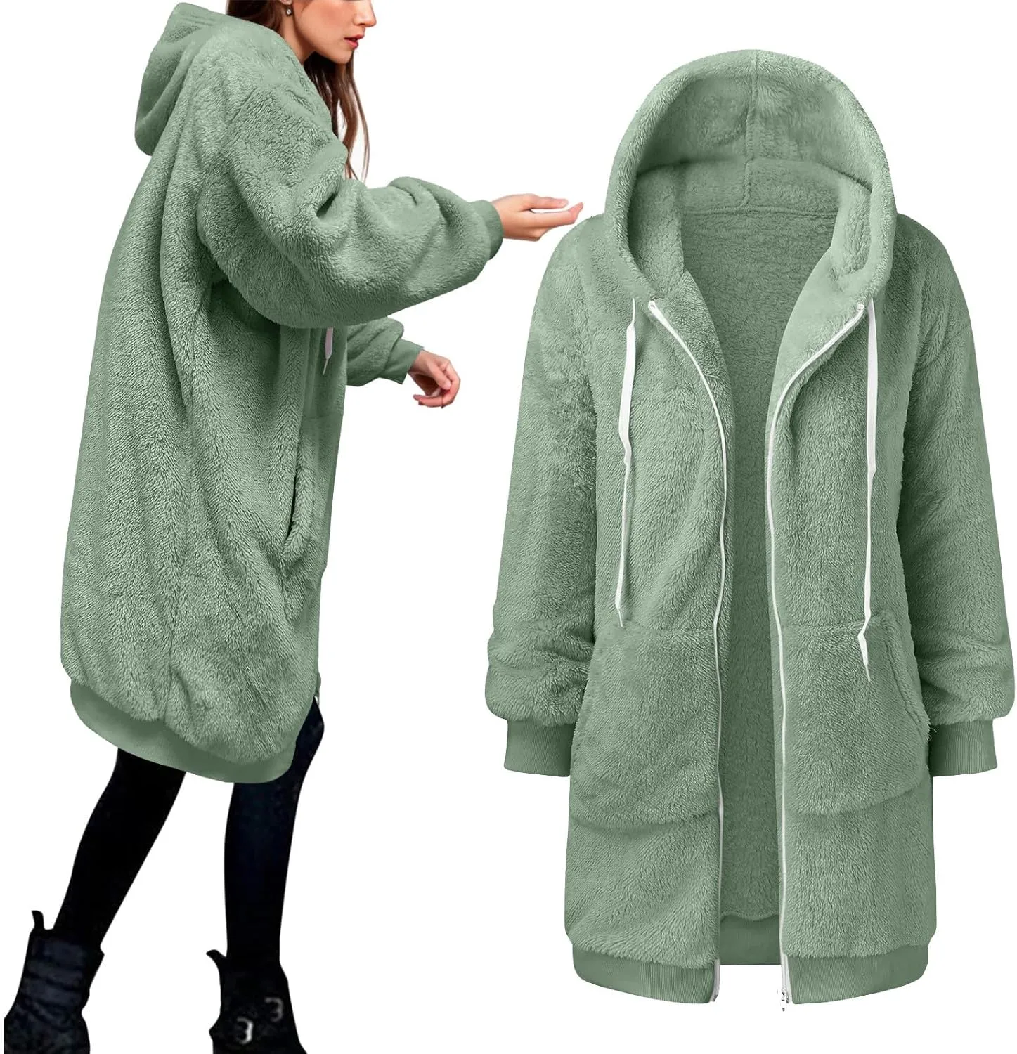 iLH Womens Full Zip Long Hoodies Fleece Soft Cozy Hooded Sweatshirts For Women Fall Winter Leisure Ovrsized Long Jacket
