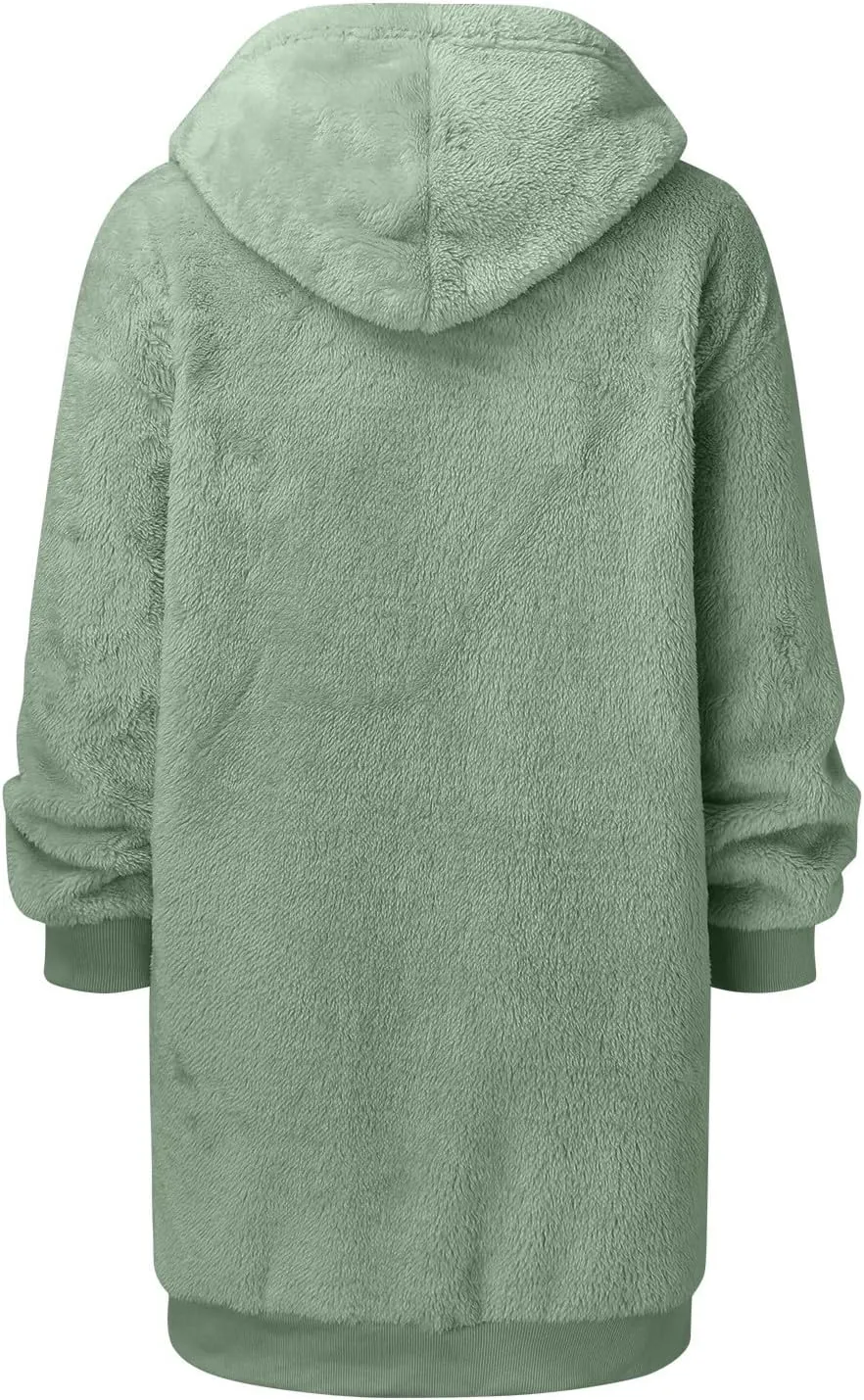 iLH Womens Full Zip Long Hoodies Fleece Soft Cozy Hooded Sweatshirts For Women Fall Winter Leisure Ovrsized Long Jacket
