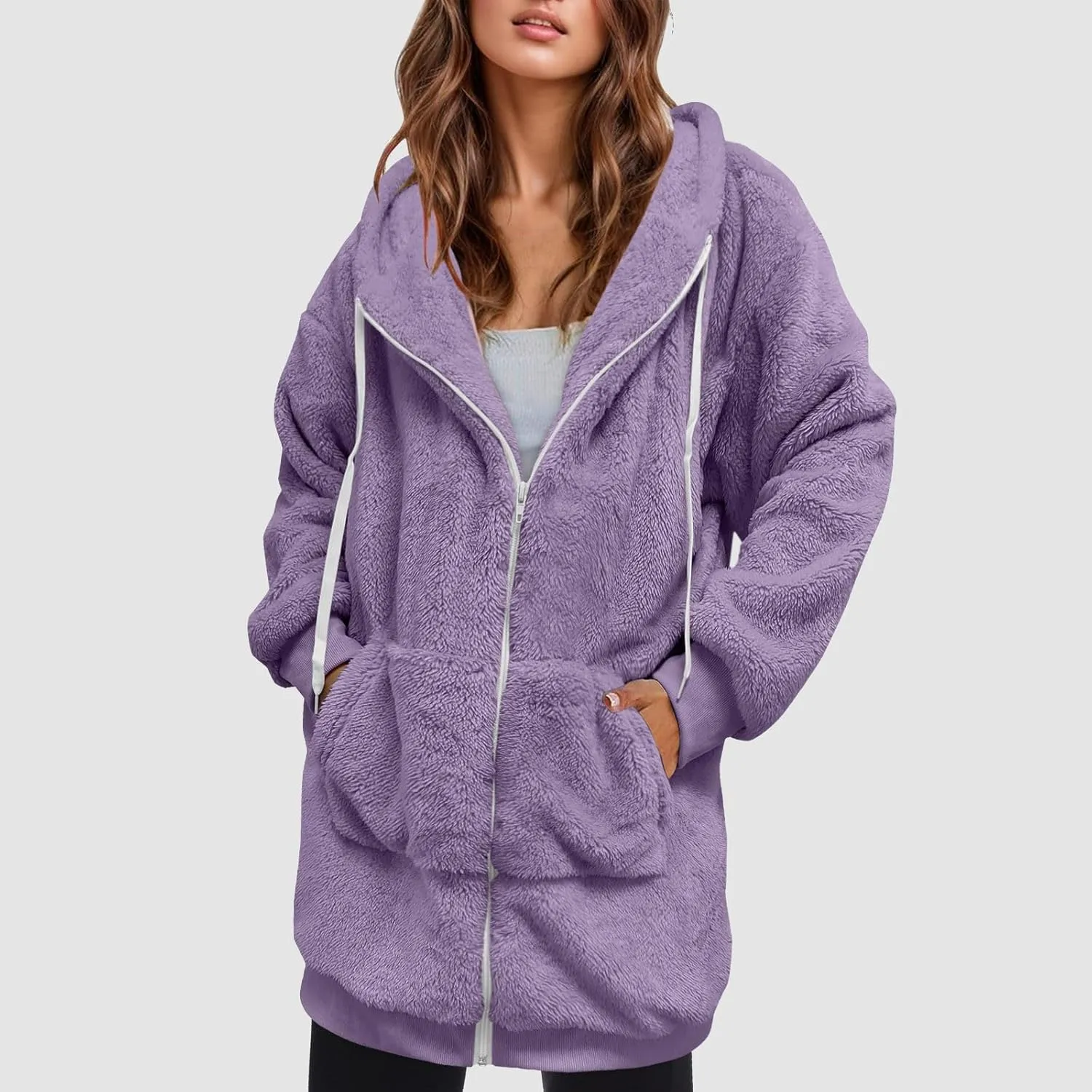 iLH Womens Full Zip Long Hoodies Fleece Soft Cozy Hooded Sweatshirts For Women Fall Winter Leisure Ovrsized Long Jacket