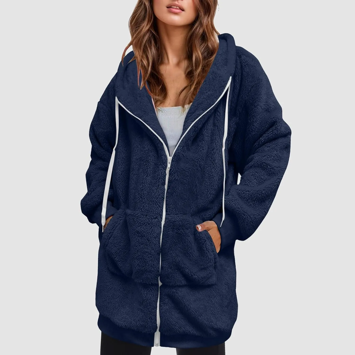 iLH Womens Full Zip Long Hoodies Fleece Soft Cozy Hooded Sweatshirts For Women Fall Winter Leisure Ovrsized Long Jacket