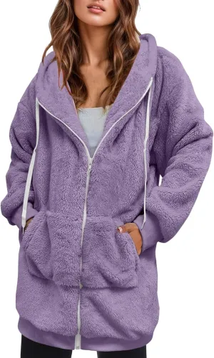 iLH Womens Full Zip Long Hoodies Fleece Soft Cozy Hooded Sweatshirts For Women Fall Winter Leisure Ovrsized Long Jacket
